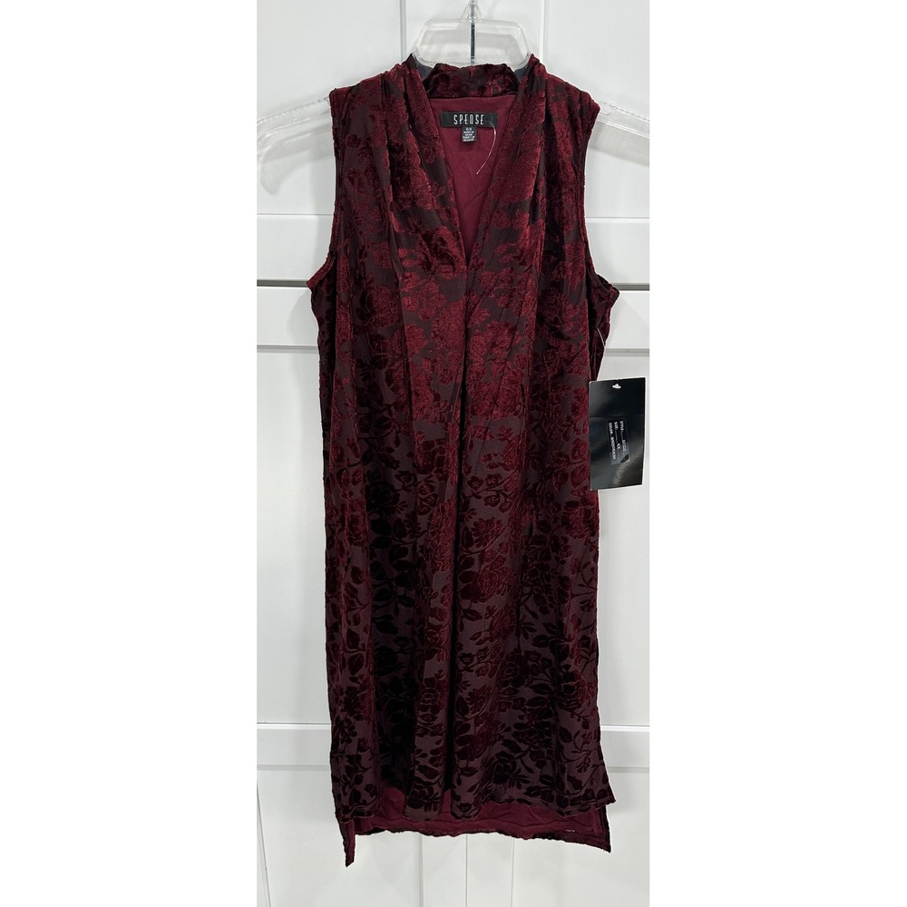 SPENSE Womens Velvet Burnout Floral Sleeveless V Neck Dress Windsorwine Size 4 4